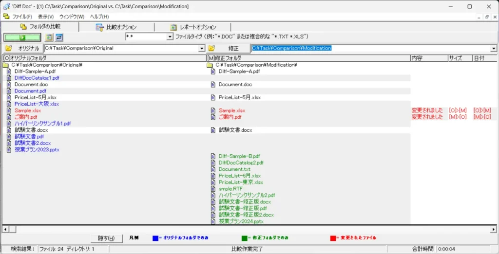 フォルダの比較結果
