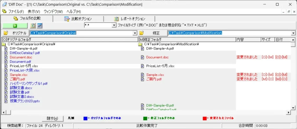 フォルダの比較結果